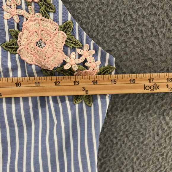 Jodi Kristopher Dress Womens 3 Blue Stripe Mini Fit & Flare Full Floral Applique - Picture 8 of 12